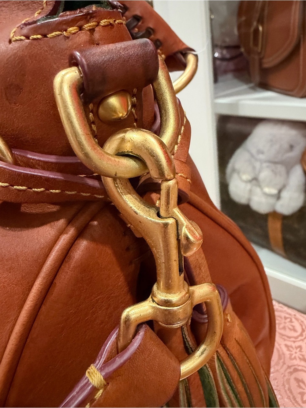 Dooney & Bourke Chestnut Brown Leather Satchel with Crossbody Strap - Picture 6 of 16